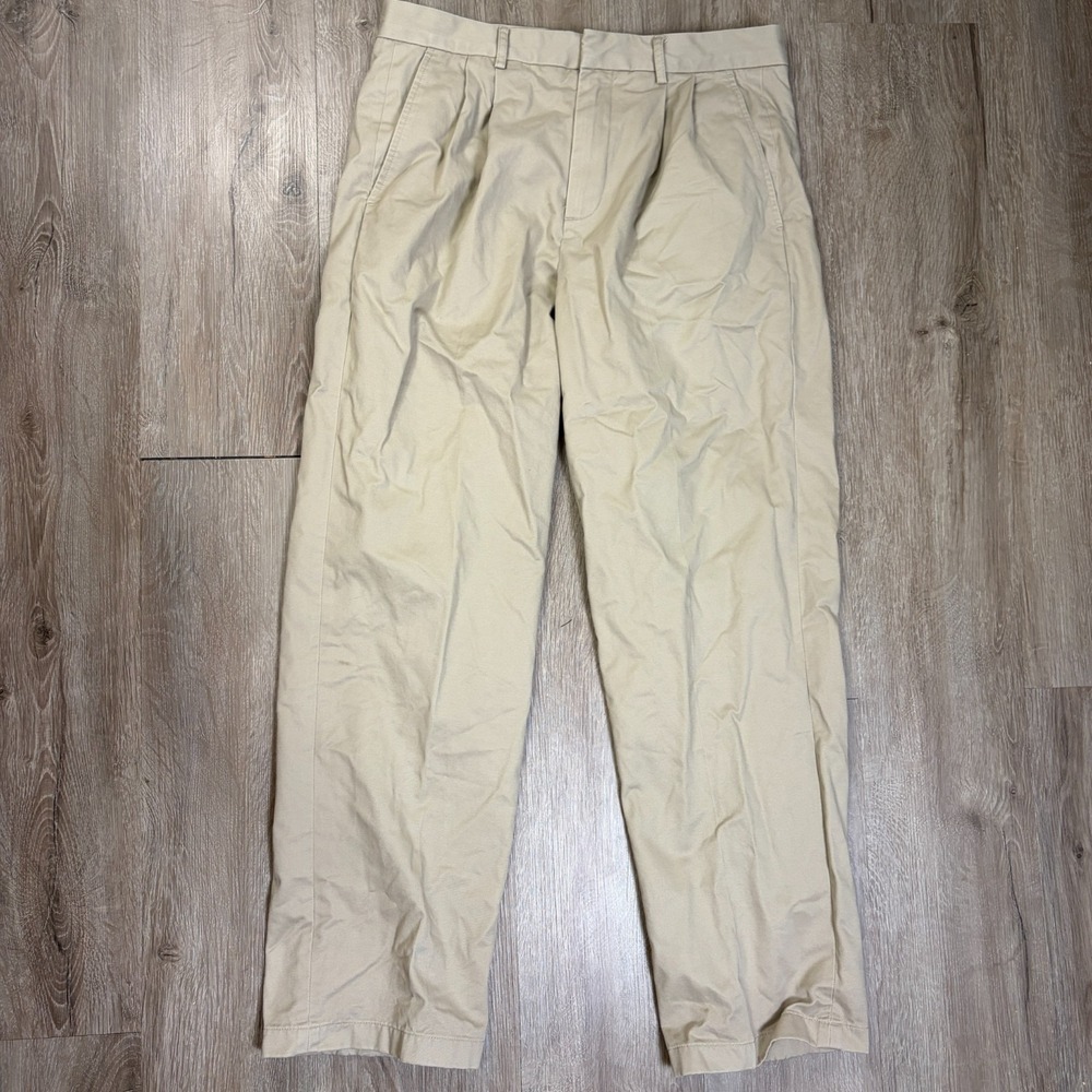 Duluth Trading Co Khaki Pants 34x32 Tan Brown 100% Cotton Double Pleated 20405